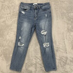 Judy Blue Jeans Womens 15/32 Blue High Rise Distressed Slim Skinny Ankle Grunge